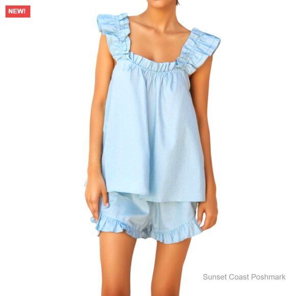 Cotton Pajama Set with Ruffle Trim Cami and Casual Shorts